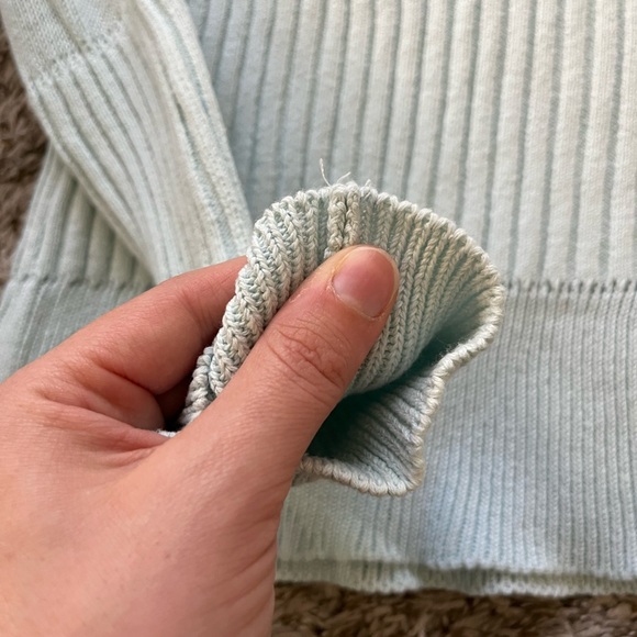 TheOpen Product Blue V Neck Ribbed Sweater Bell Sleeves Women's Size S - Picture 10 of 13